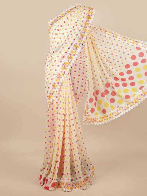 

Pothys Cream-Coloured & Yellow Saree