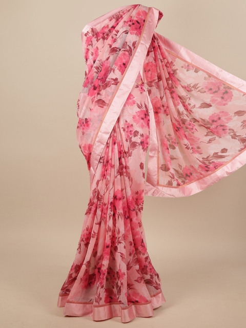 

Pothys Pink & Silver-Toned Floral Saree