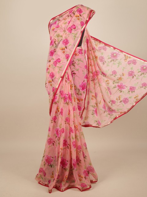 

Pothys Pink & Green Floral Printed Saree