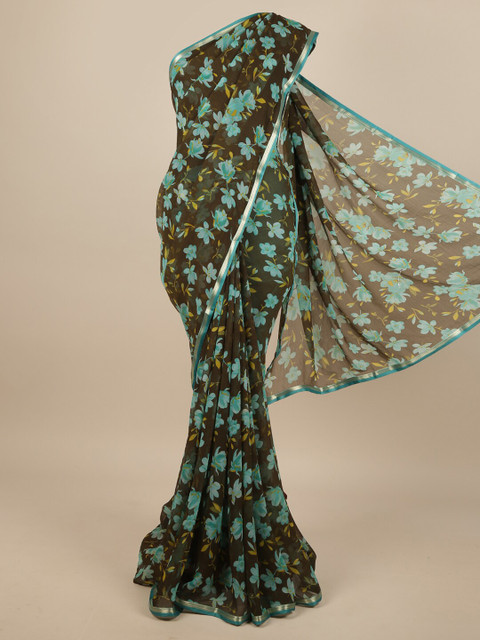 

Pothys Green & Blue Floral Printed Saree
