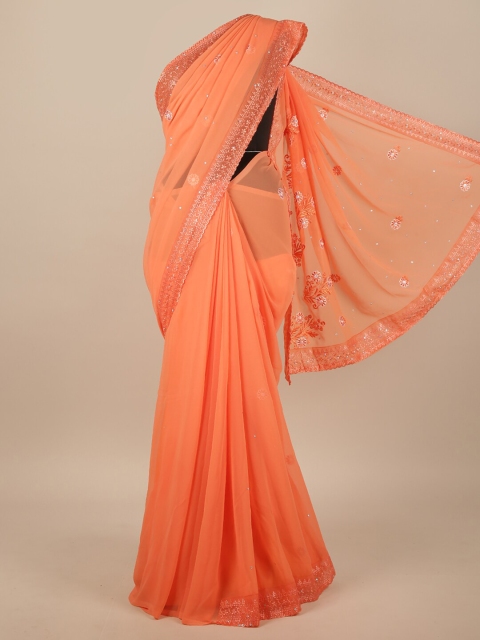 

Pothys Orange Floral Embroidered Saree