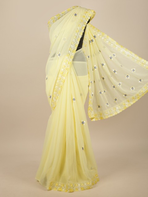 

Pothys Yellow & Grey Floral Embroidered Saree