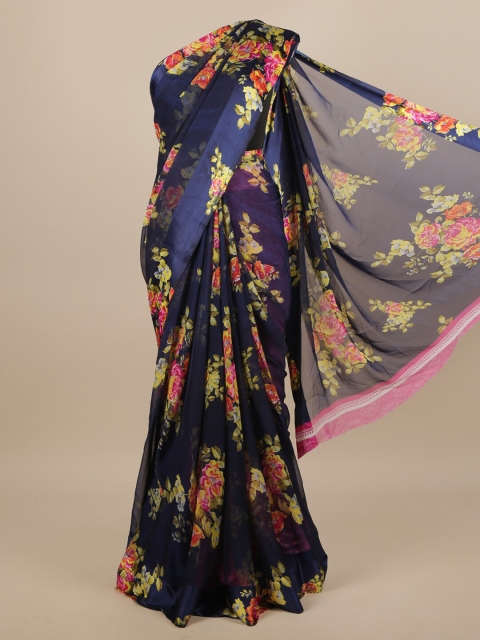 

Pothys Navy Blue & Pink Floral Printed Saree