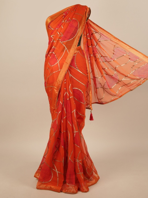 

Pothys Orange & Gold-Toned Printed Zari Saree
