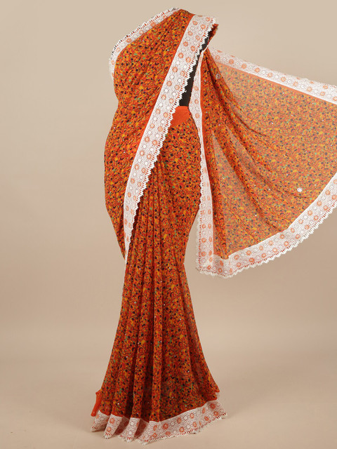 

Pothys Orange & White Floral Printed Saree