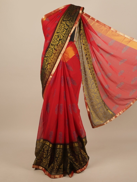 

Pothys Red & Blue Floral Printed Saree