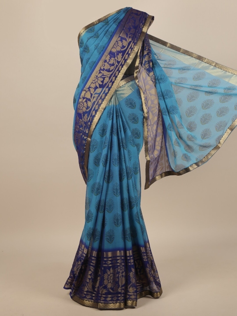 

Pothys Blue & Gold-Toned Ethnic Motifs Printed Saree