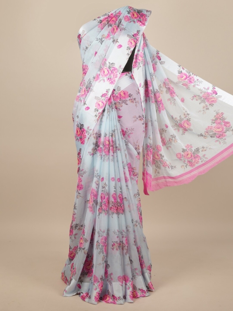 

Pothys Grey & Pink Floral Printed Saree