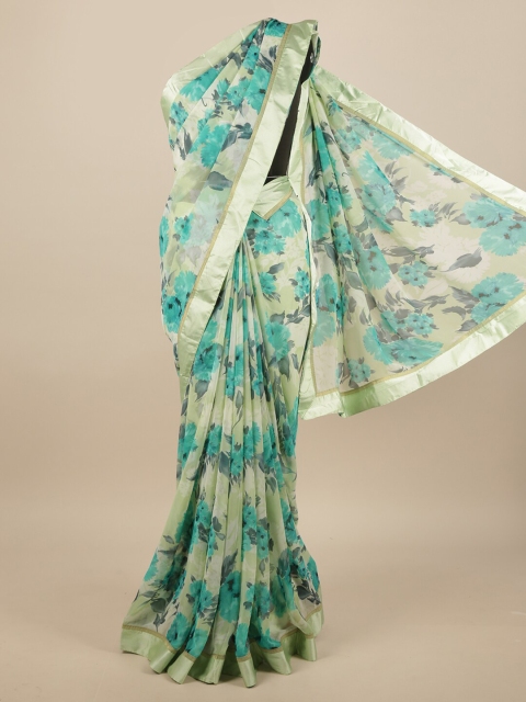 

Pothys Green & Gold-Toned Floral Printed Saree