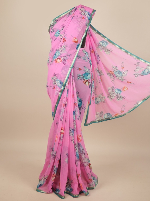 

Pothys Pink & Blue Floral Printed Saree