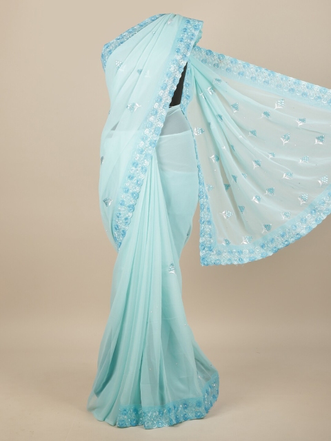 

Pothys Blue & White Floral Embroidered Saree