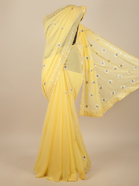

Pothys Yellow & Grey Floral Embroidered Saree