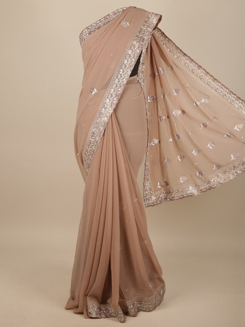 

Pothys Brown & White Floral Embroidered Saree
