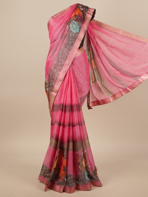 

Pothys Pink & Blue Floral Printed Zari Saree