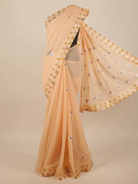 

Pothys Beige & Gold-Toned Floral Embroidered Saree
