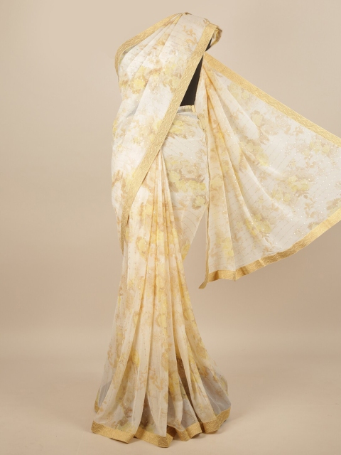 

Pothys Cream-Coloured & Gold-Toned Floral Printed Saree