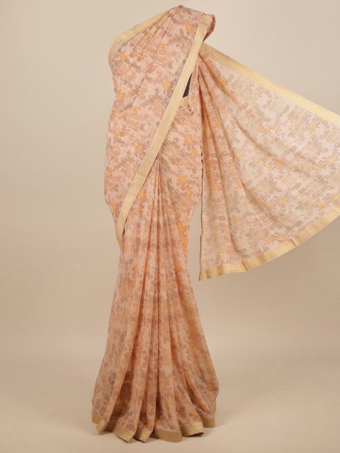 

Pothys Mauve & Gold-Toned Floral Printed With Sequinned Saree