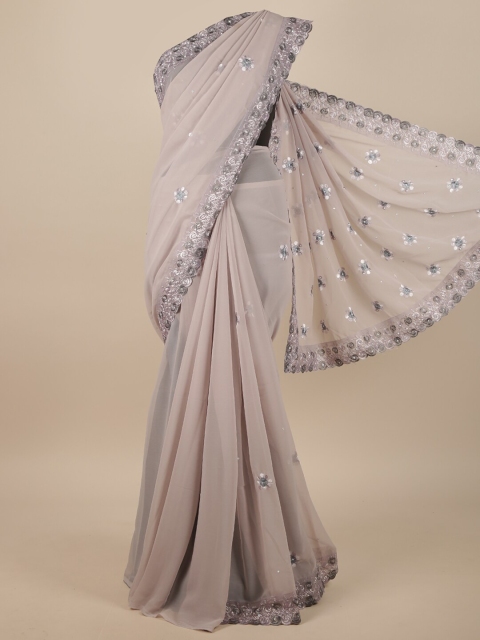 

Pothys Grey & Silver-Toned Floral Embroidered Saree