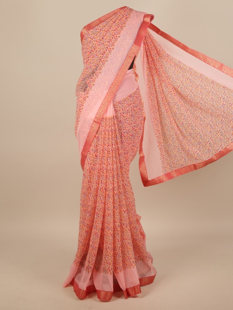 

Pothys Pink & Red Floral Printed Zari Saree