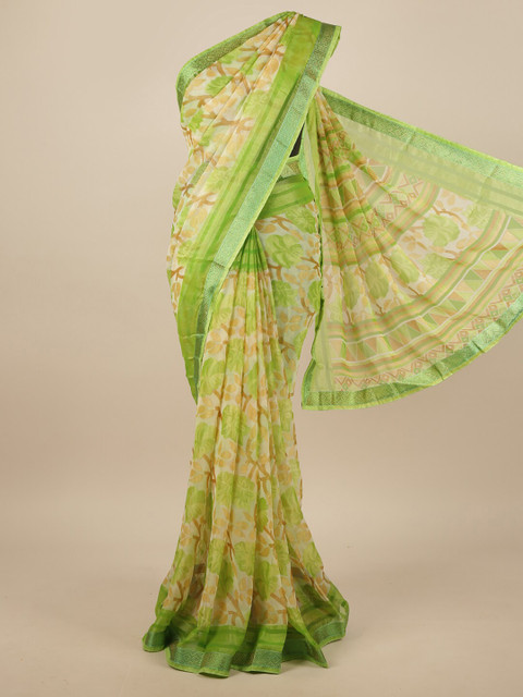 

Pothys Green & Beige Floral Printed Zari Saree