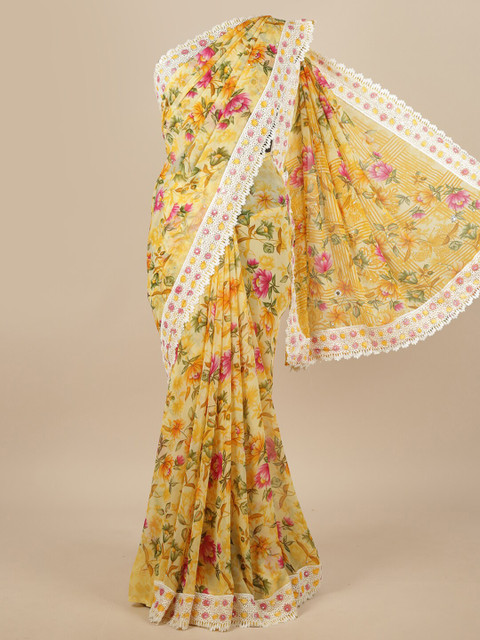 

Pothys Yellow & Green Floral Printed Saree