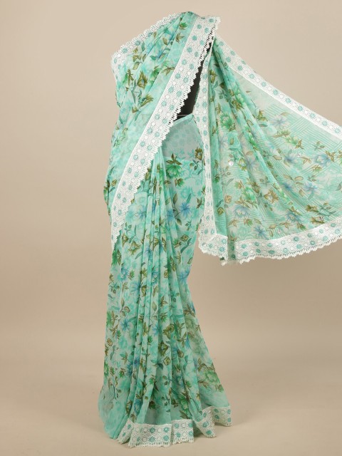 

Pothys Green & Blue Floral Printed Saree