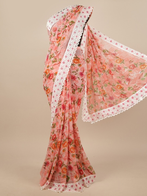

Pothys Pink & Green Floral Printed Saree