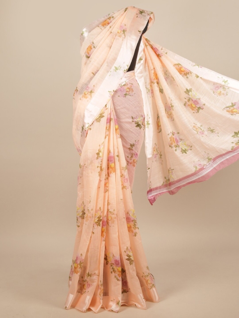 

Pothys Peach-Coloured & Green Floral Printed Saree