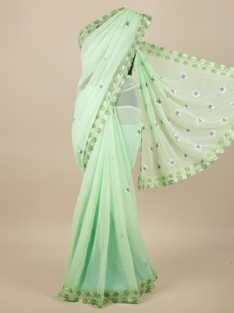 

Pothys Green & White Floral Embroidered Saree