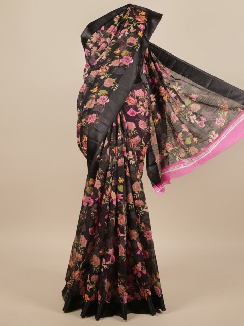 

Pothys Black & Pink Floral Printed Saree