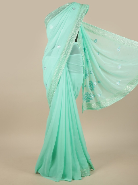 

Pothys Green & White Floral Embroidered Saree