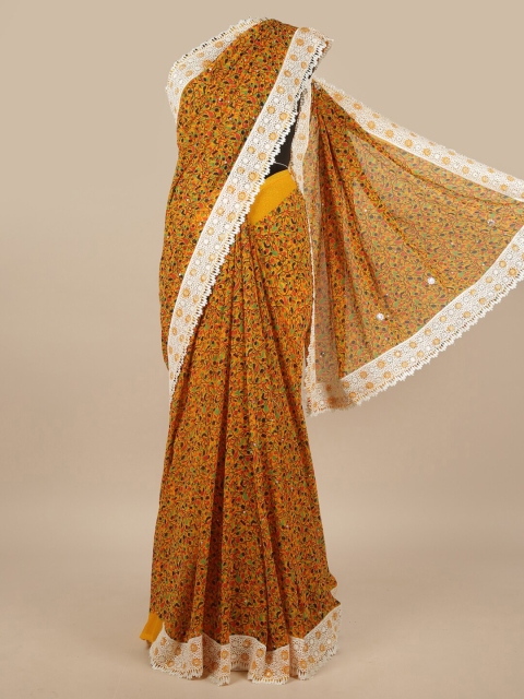 

Pothys Mustard & Green Floral Printed Saree