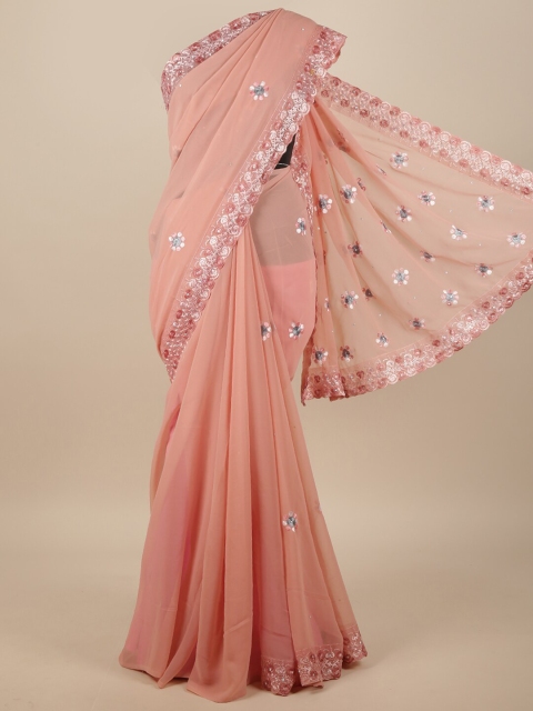 

Pothys Pink & Grey Floral Embroidered Saree