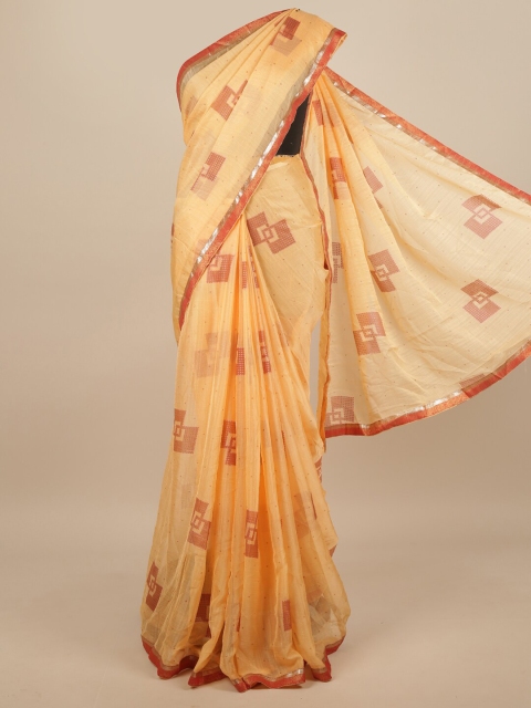

Pothys Orange & Silver-Toned Printed Saree