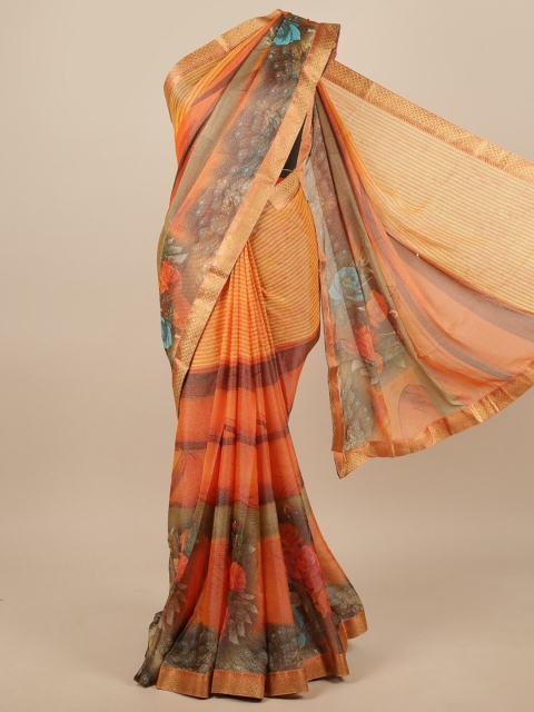 

Pothys Orange & Blue Floral Printed Saree