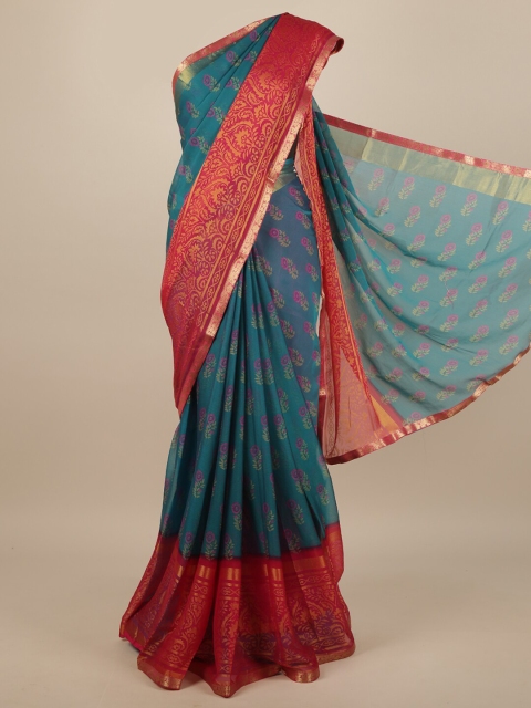 

Pothys Blue & Red Floral Printed Saree