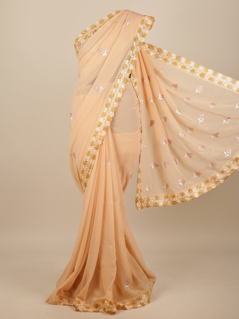 

Pothys Peach-Coloured Floral Embroidered Saree