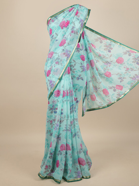 

Pothys Blue & Pink Floral Printed Saree