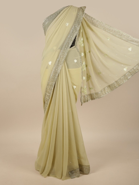 

Pothys Green & Silver-Toned Floral Embroidered Saree