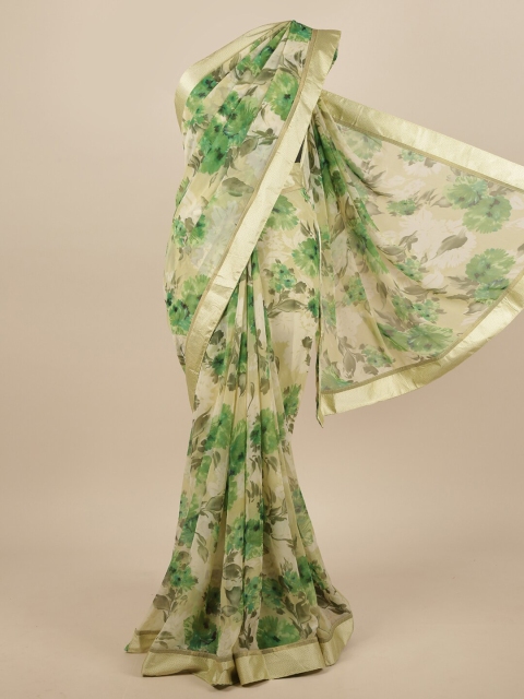 

Pothys Green & Off White Floral Printed Zari Saree