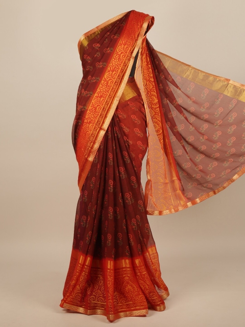 

Pothys Brown & Orange Floral Printed Zari Saree