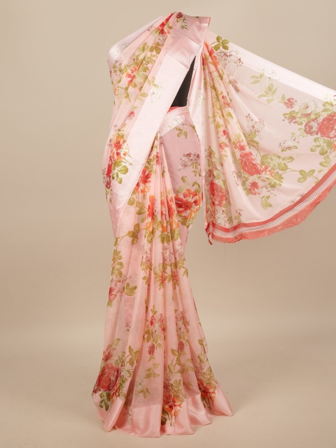 

Pothys Peach-Coloured & Red Floral Printed Zari Saree