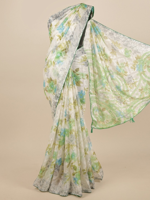 

Pothys Off White & Green Floral Printed Saree