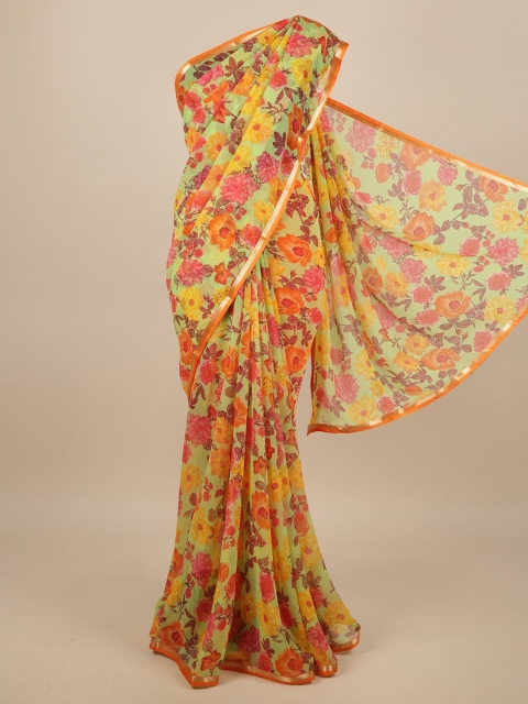 

Pothys Green & Yellow Floral Printed Zari Saree