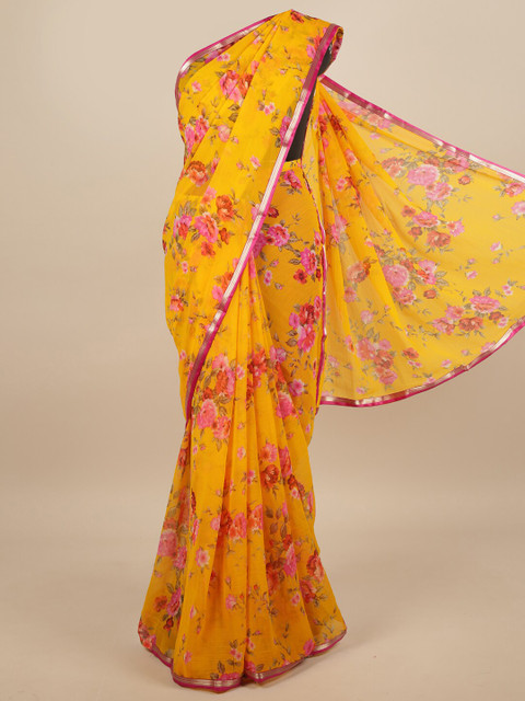 

Pothys Yellow & Magenta Floral Printed Zari Saree