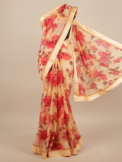 

Pothys Peach-Coloured & Red Floral Printed Saree