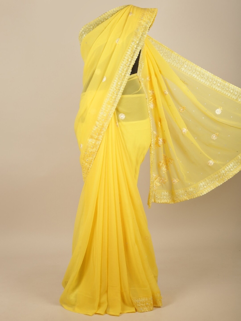 

Pothys Yellow Floral Embroidered Saree