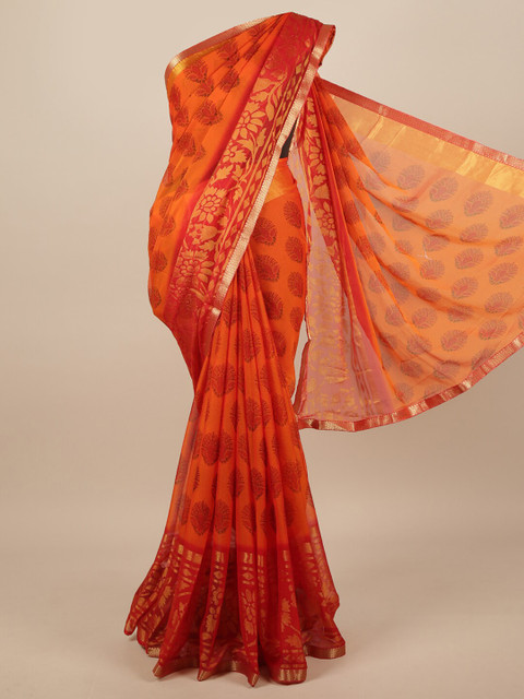 

Pothys Orange & Red Ethnic Motifs Printed Saree