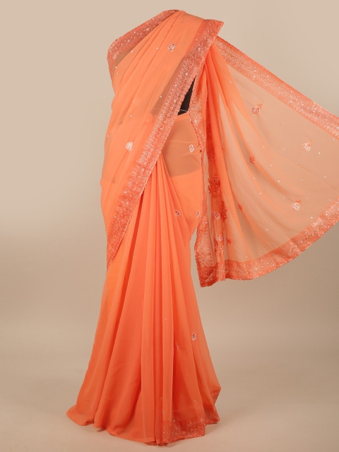 

Pothys Orange Floral Embroidered Saree
