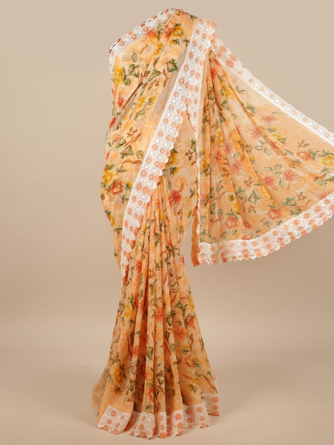 

Pothys Peach-Coloured & Green Floral Printed Saree